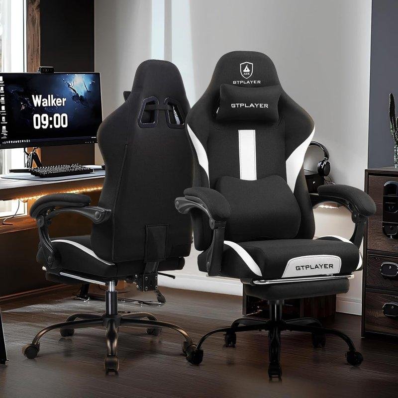 Detalle de GTPLAYER Silla Gaming Ergonómica en Blanco con soporte lumbar ajustable