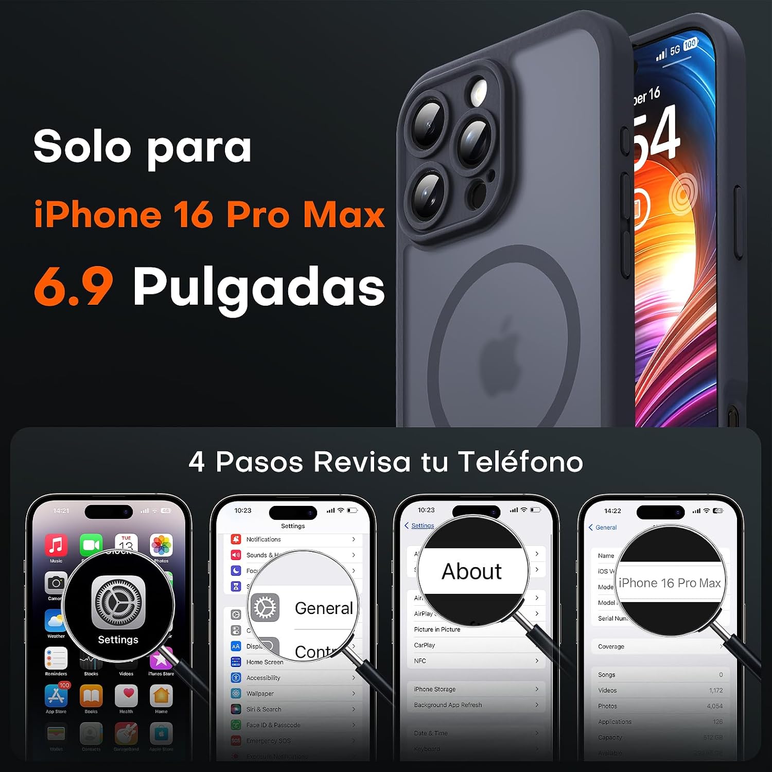 Detalle 2 de TOCOL Funda Magnética iPhone 16 Pro - Titanio Negro