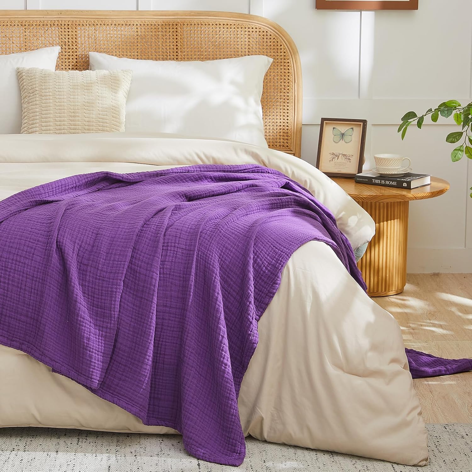 Thumbnail 5 de EMME Cotton blanket Muslin Cotton Queen Blanket, Purple, 90" x 90