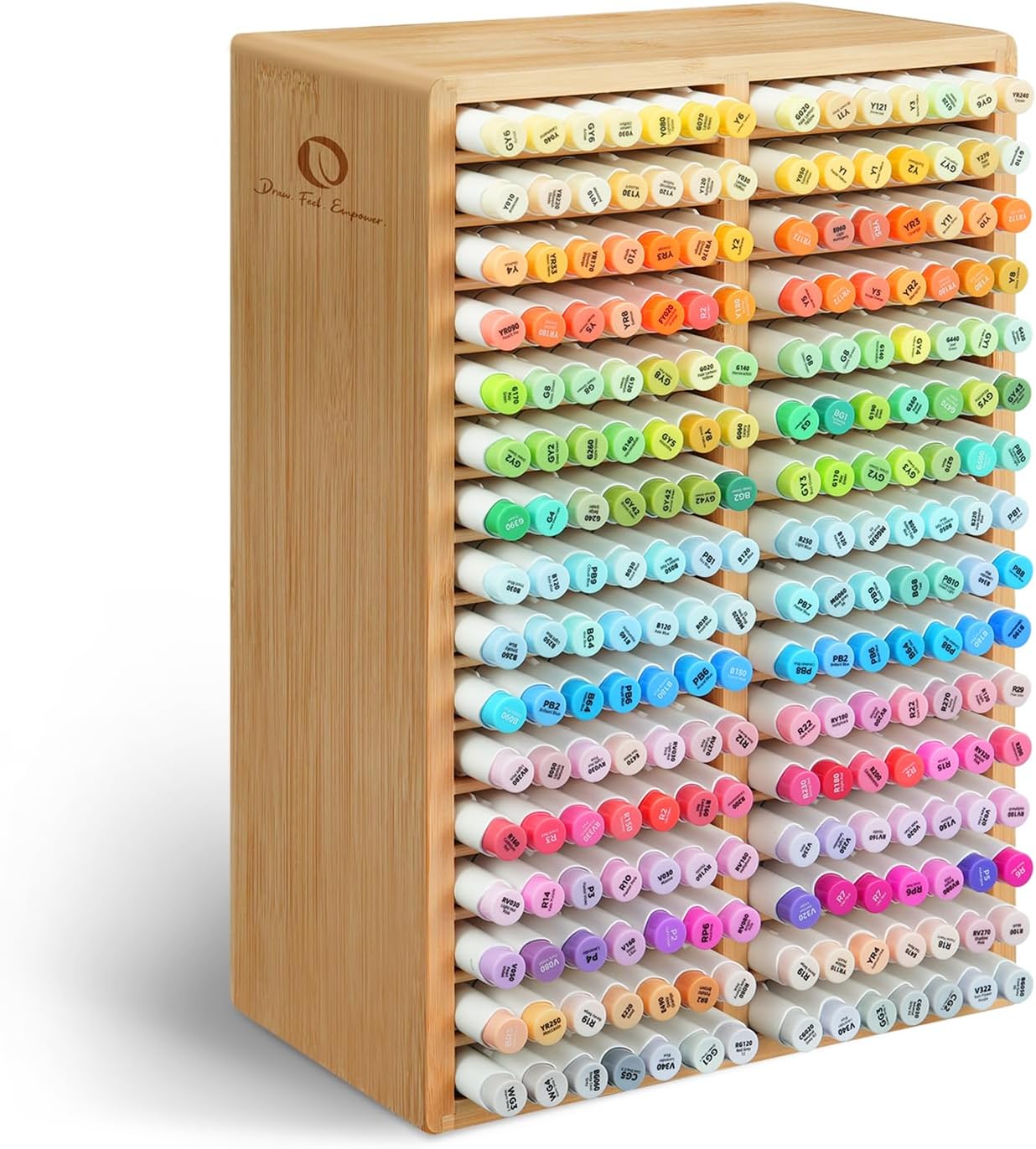 Detalle de Ohuhu Bamboo Marker Organizer – Desktop Storage for 224 Markers (Honolulu Oahu Series) with 18 Compartments