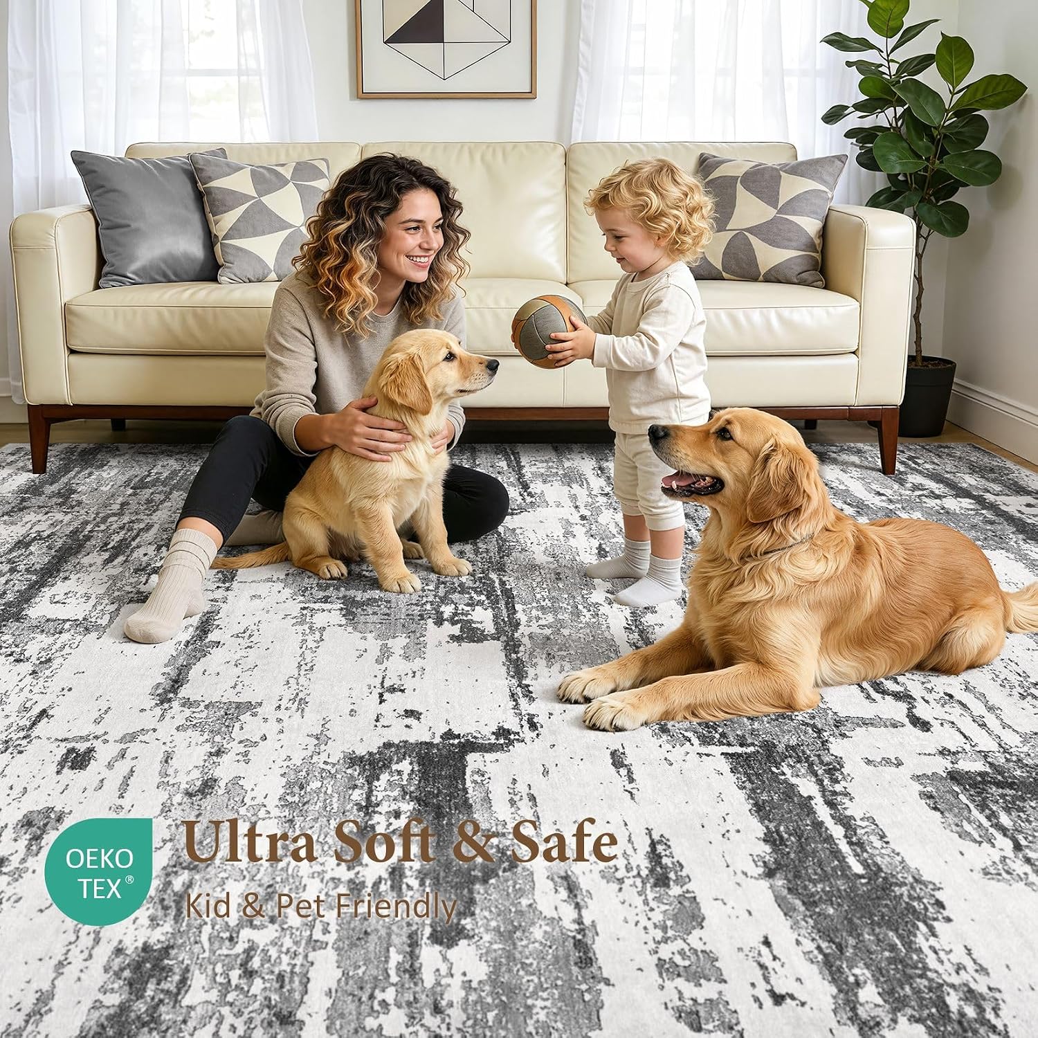 Detalle 1 de Jessibou 8' x 10' Abstract Area Rug, Washable Low-Pile Polyester