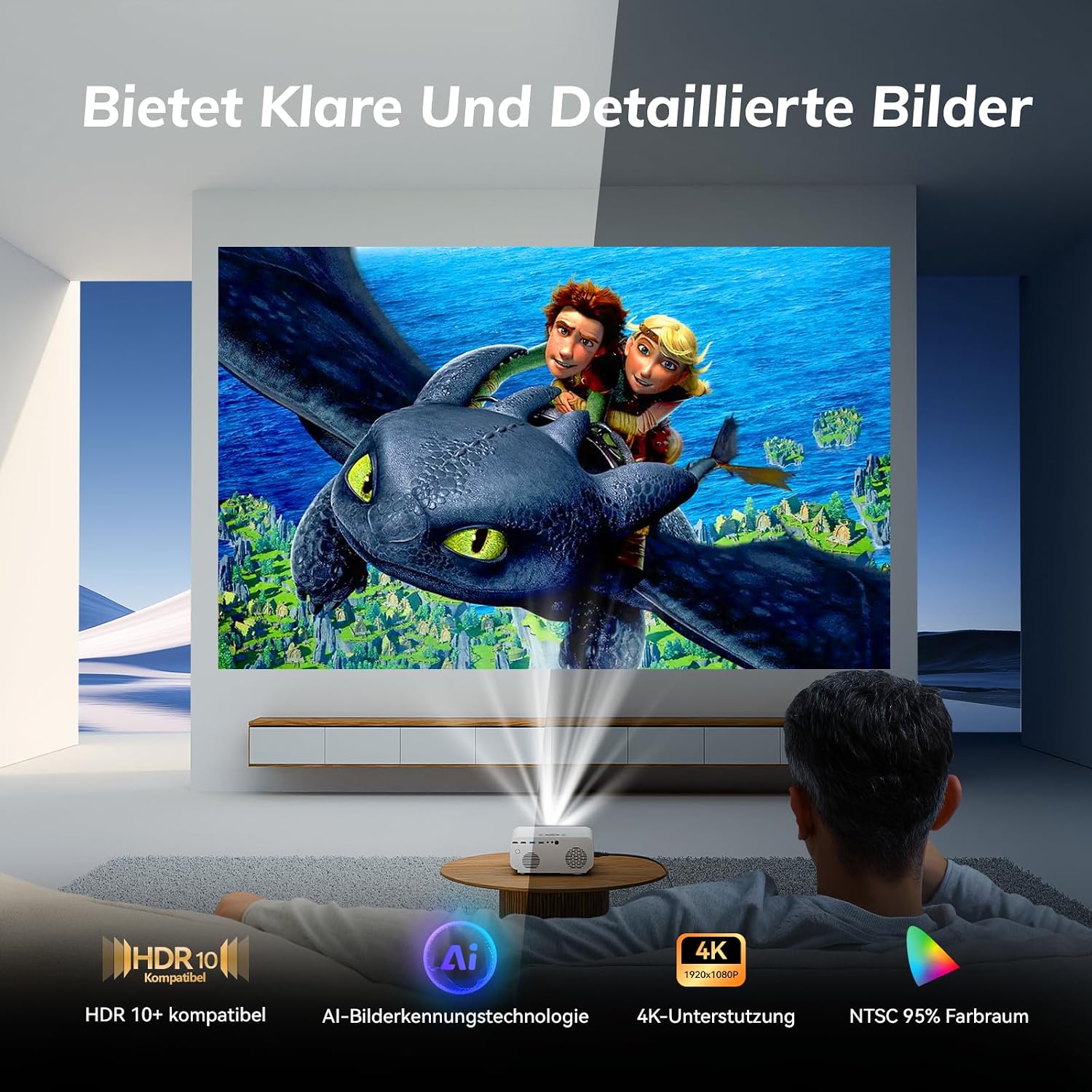 Thumbnail 3 de Beamer 4K mit offizieller App – Autofokus, 6D Trapezkorrektur und 1300 ANSI Lumen für Heimkino