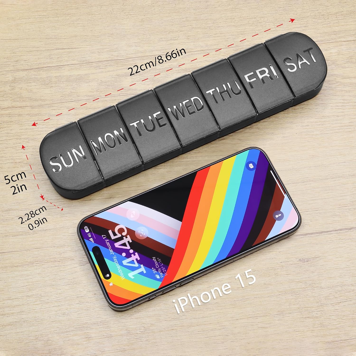 Thumbnail 2 de FHORAIN 2Pack-pillbox wekelijkse pillenorganizer, 7 vakken, BPA-vrij, zwart