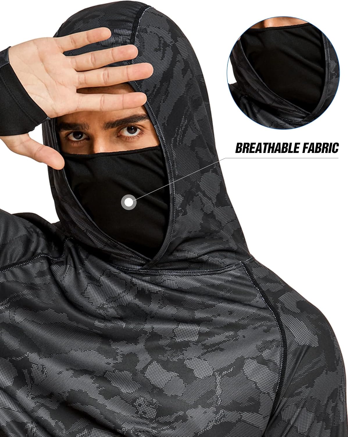 Detalle de COOrun Men's Hooded Sun Shirt with Mask — UPF 50+ Rash Guard for Outdoor Comfort
