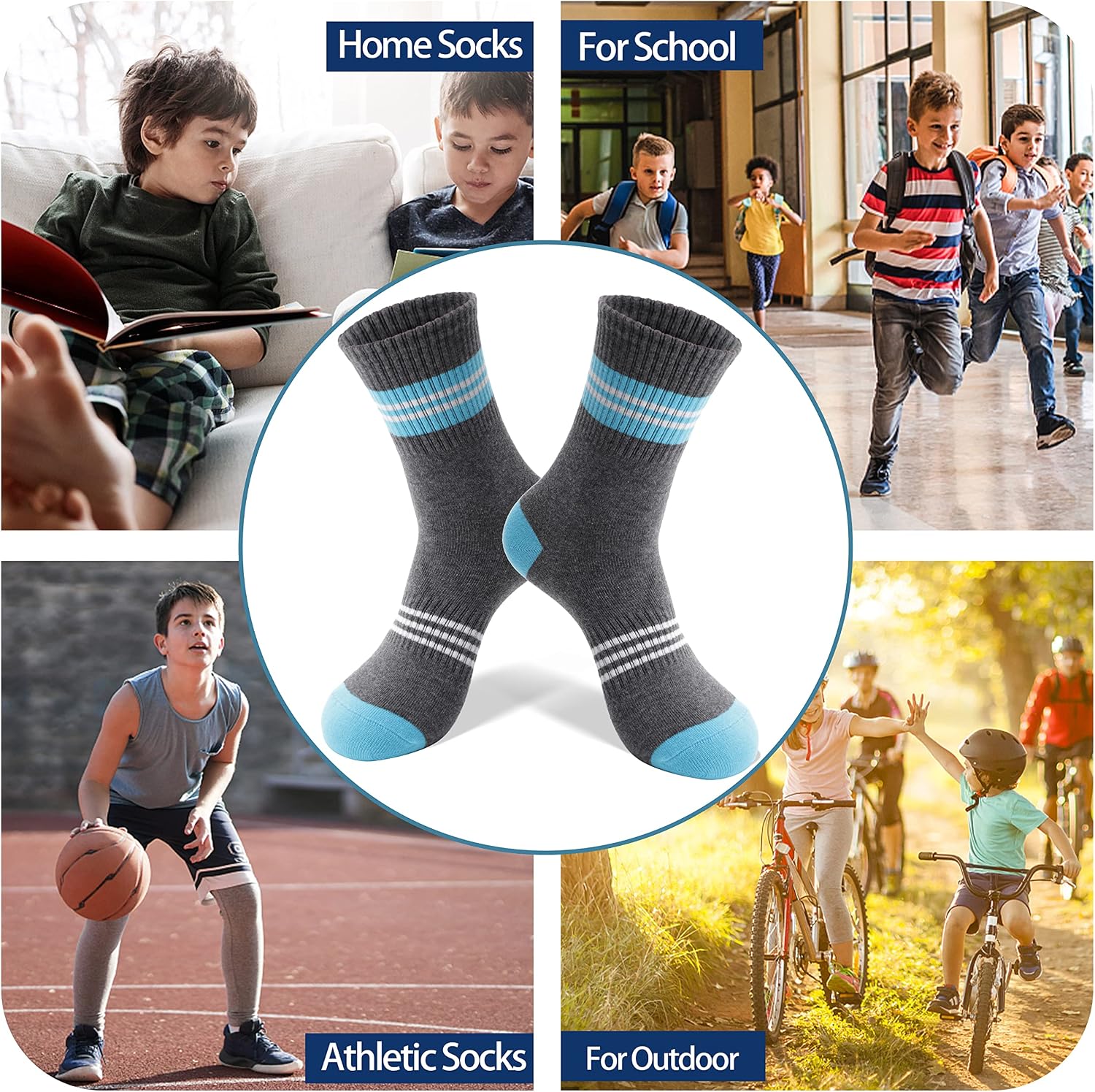 Thumbnail 5 de Welwoos Kids Athletic Crew Socks 6 Pairs