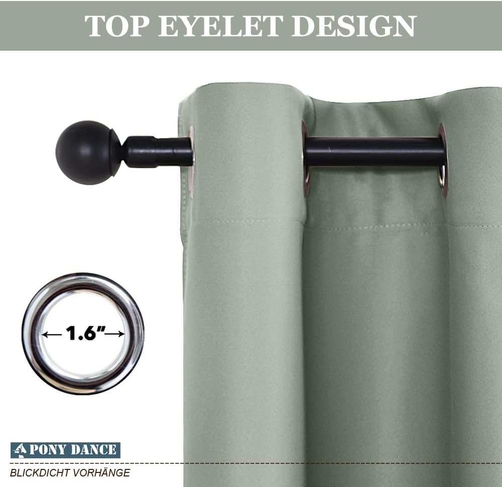 Thumbnail 6 de PONY DANCE Verdunklungsvorhänge Salbeigrün Thermovorhang mit Ösen – blickdichtes 2er-Set (H 240 x B 132 cm)