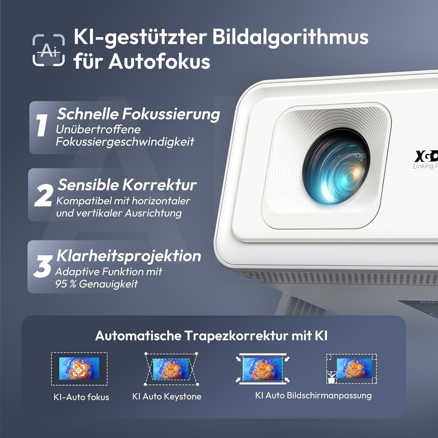 Thumbnail 2 de Xgody A1 Smart Beamer – 4K-Unterstützung, WiFi 6 & Bluetooth 5.4, Autofokus, 180° Drehung