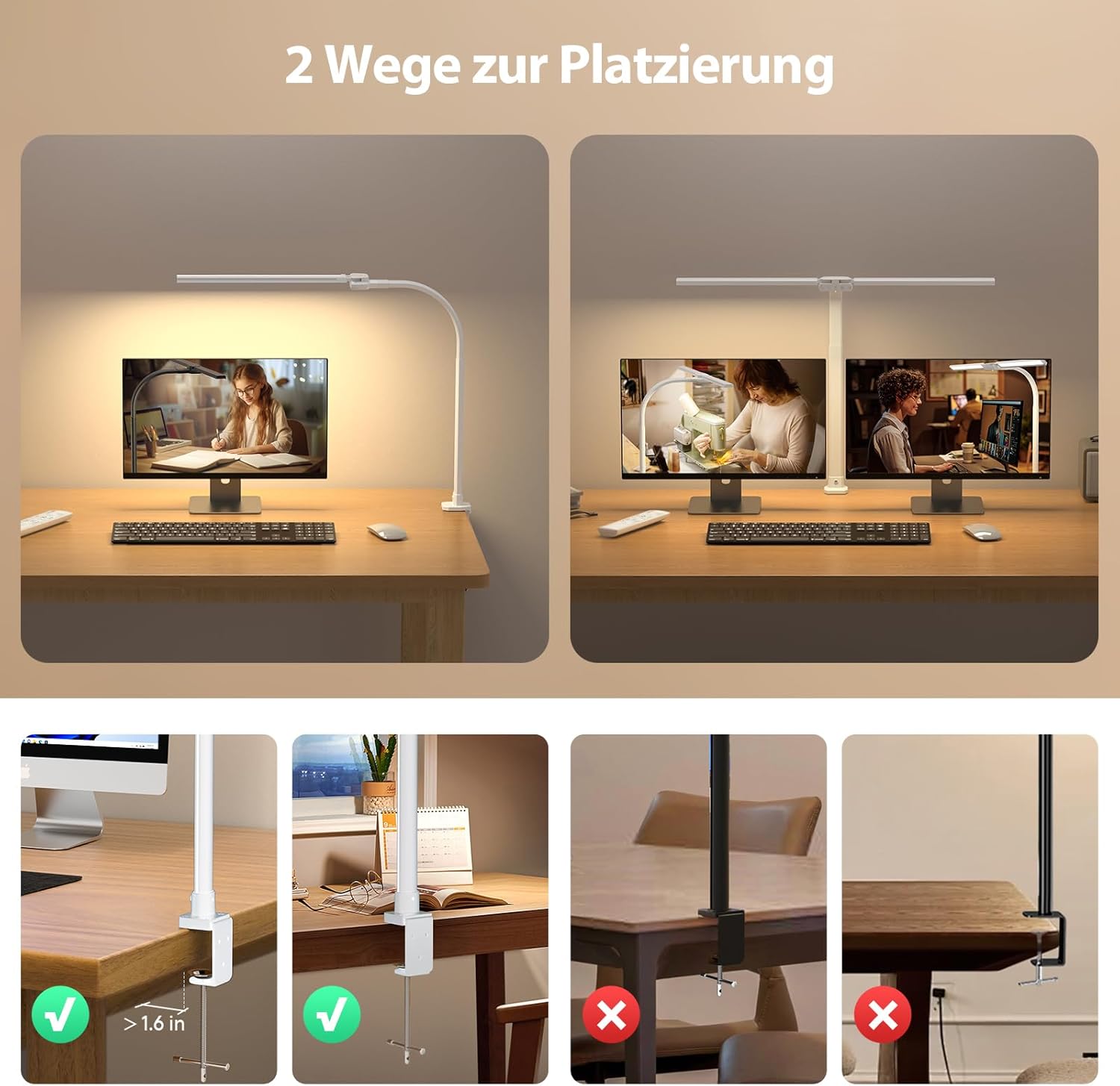 Thumbnail 4 de SIBRILLE RGB Doppelkopf Schreibtischlampe LED dimmbar (22 W, 80 cm) mit Fernbedienung, weiß