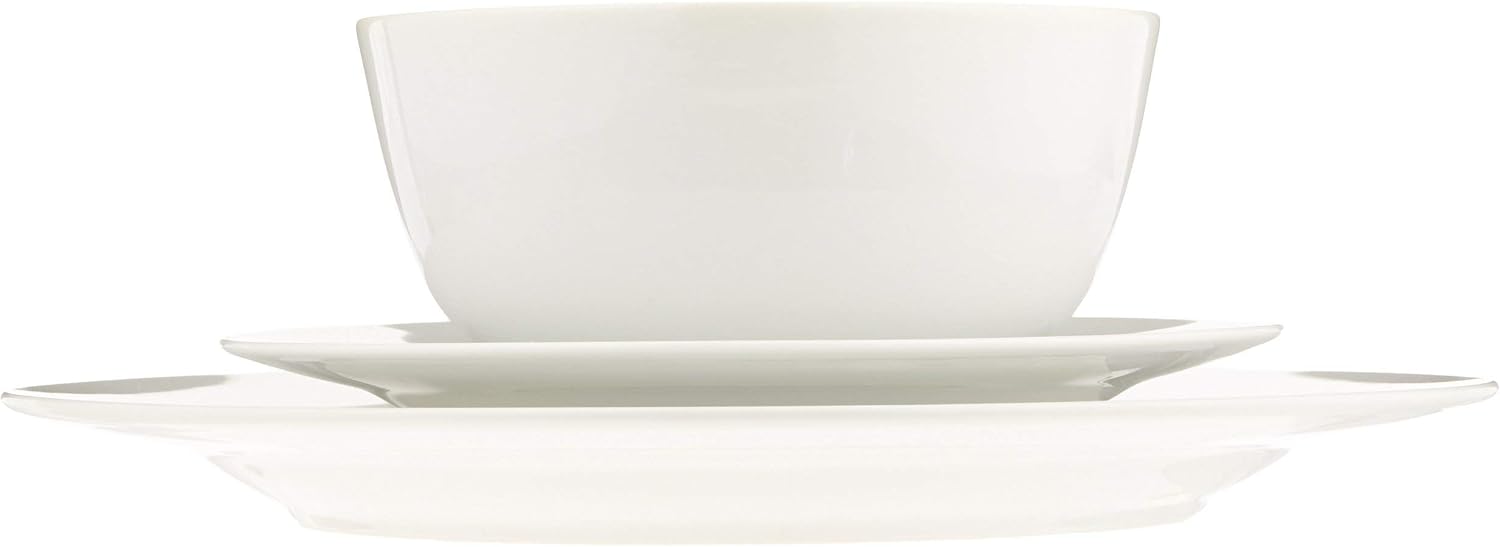 Detalle de Amazon Basics 18-Piece Porcelain Dinner Set for 6 – Microwave, Oven, and Dishwasher Safe