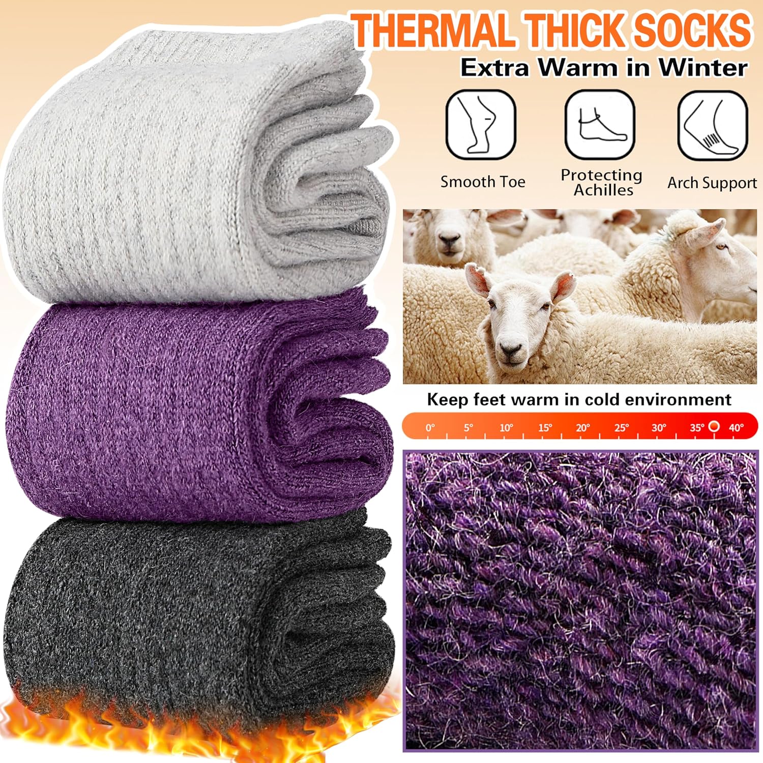 Detalle 2 de Sandsuced Womens Merino Wool Thermal Socks 5 pairs