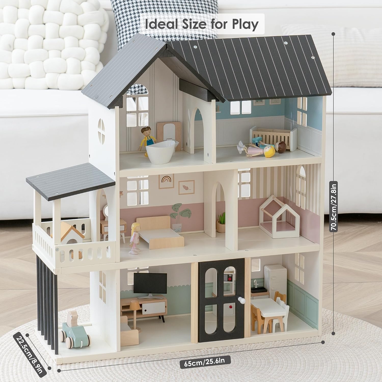 Thumbnail 4 de Wooden Dollhouse for Kids: 6-Room Modern Open-Plan Playset with 26 Furniture Pieces