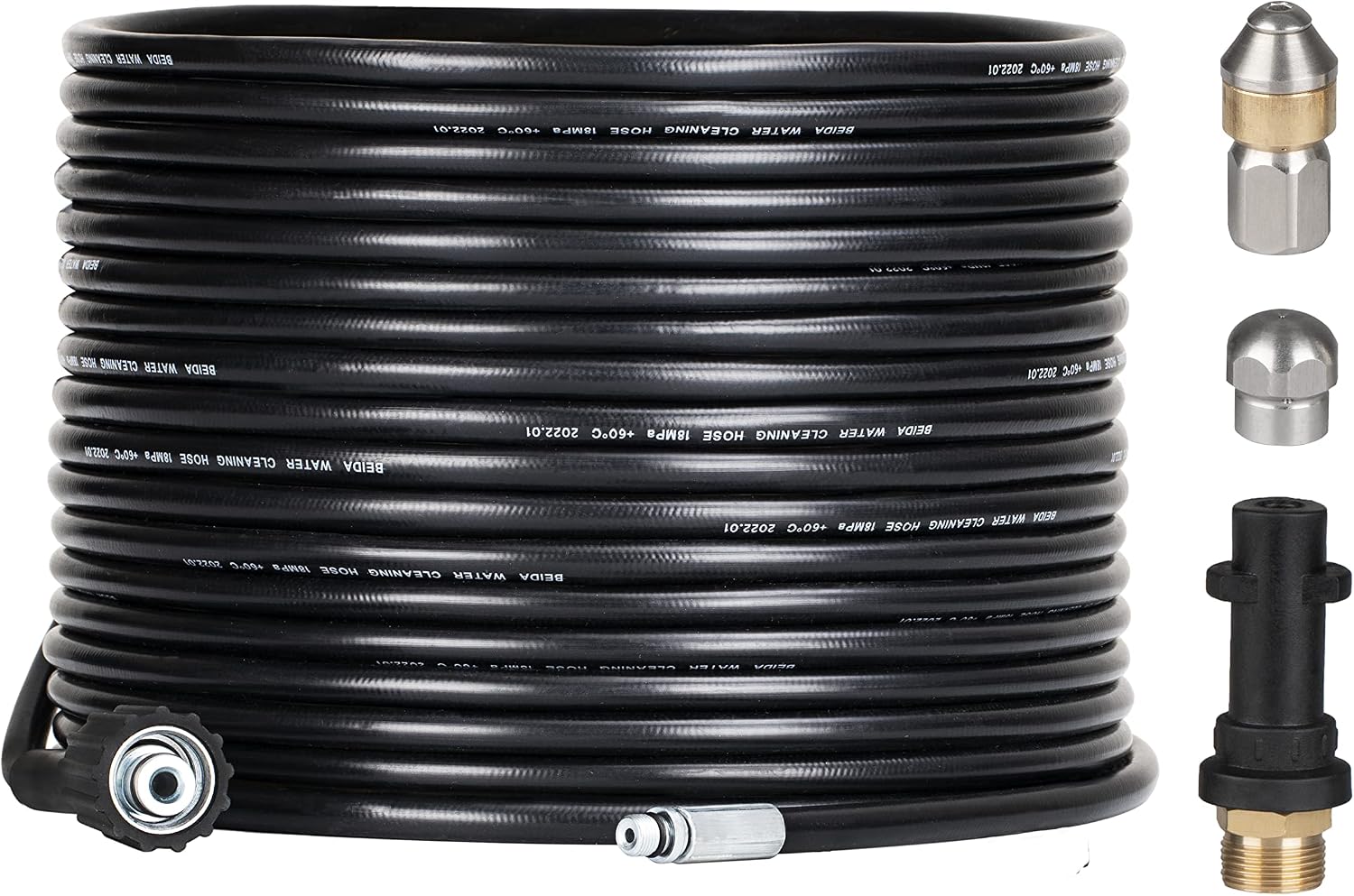 Detalle de OHAYORI 15m Tuyau Déboucheur Haute Pression pour Karcher – Buses Jet et Rotative, Kit Professionnel 180 Bar