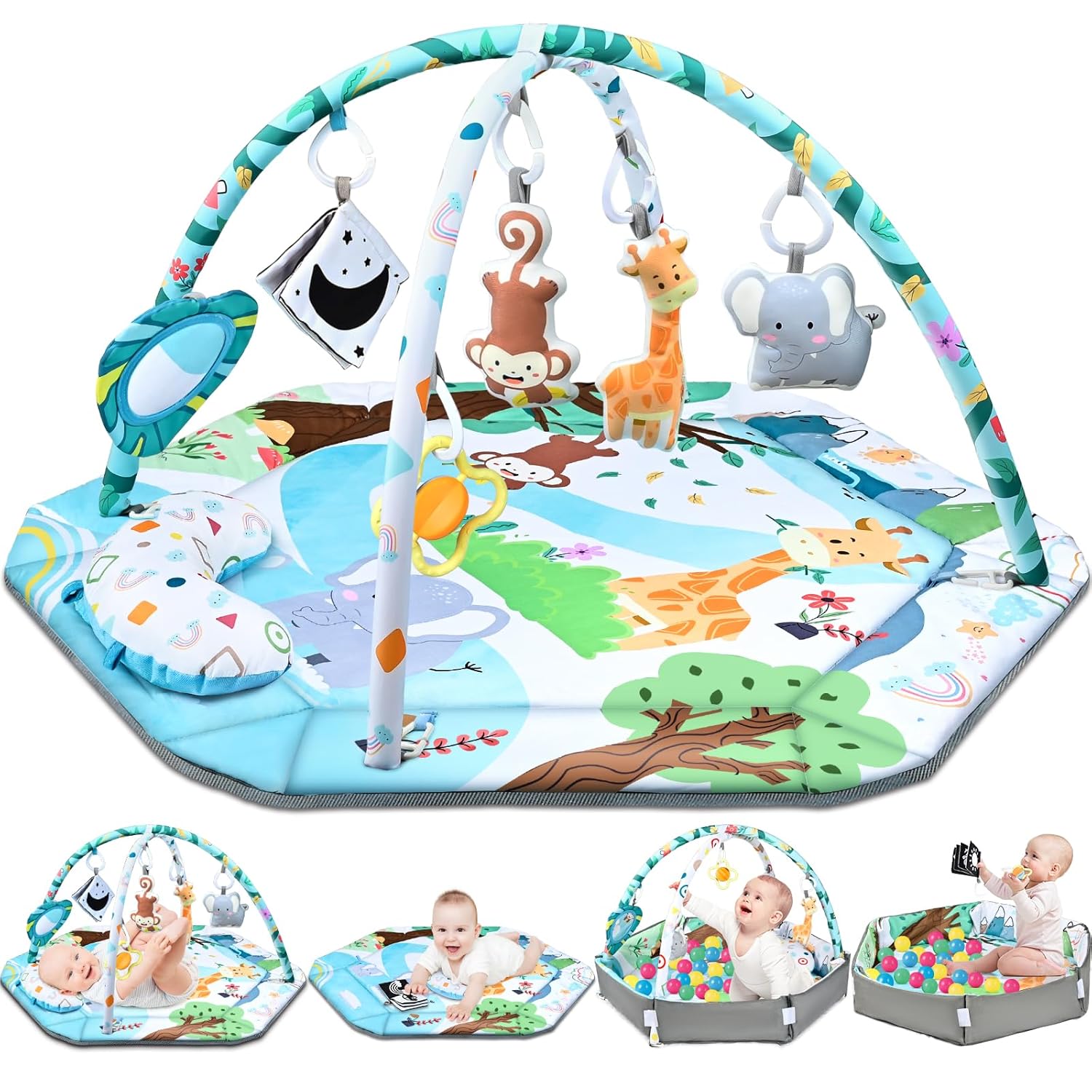 Detalle de Jyusmile 8-in-1 Baby Gym Play Mat, 43 x 39 in, Washable with 6 Toys