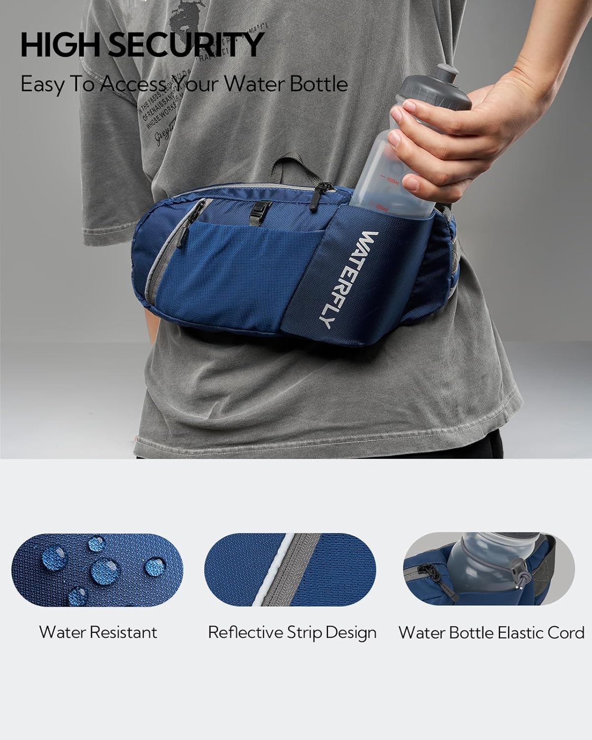 Detalle de Waterfly Bum Bag Waist Pack: Lightweight Fanny Pack with Water Bottle Holder for Active Lifestyles