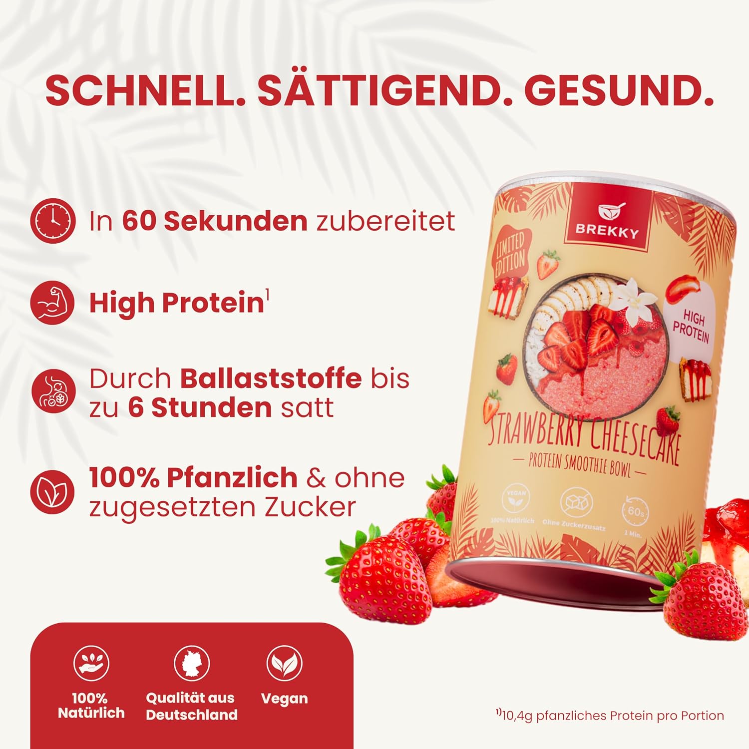 Detalle de BREKKY Protein Cheesecake – Smoothie Bowl, vegan, 100% natürliche Zutaten, ohne Zuckerzusatz