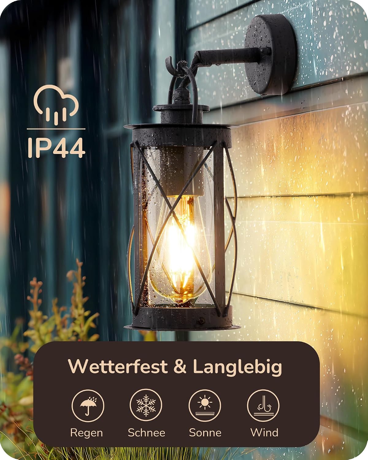 Detalle de EDISHINE Wandleuchte IP44 E27, Schwarz