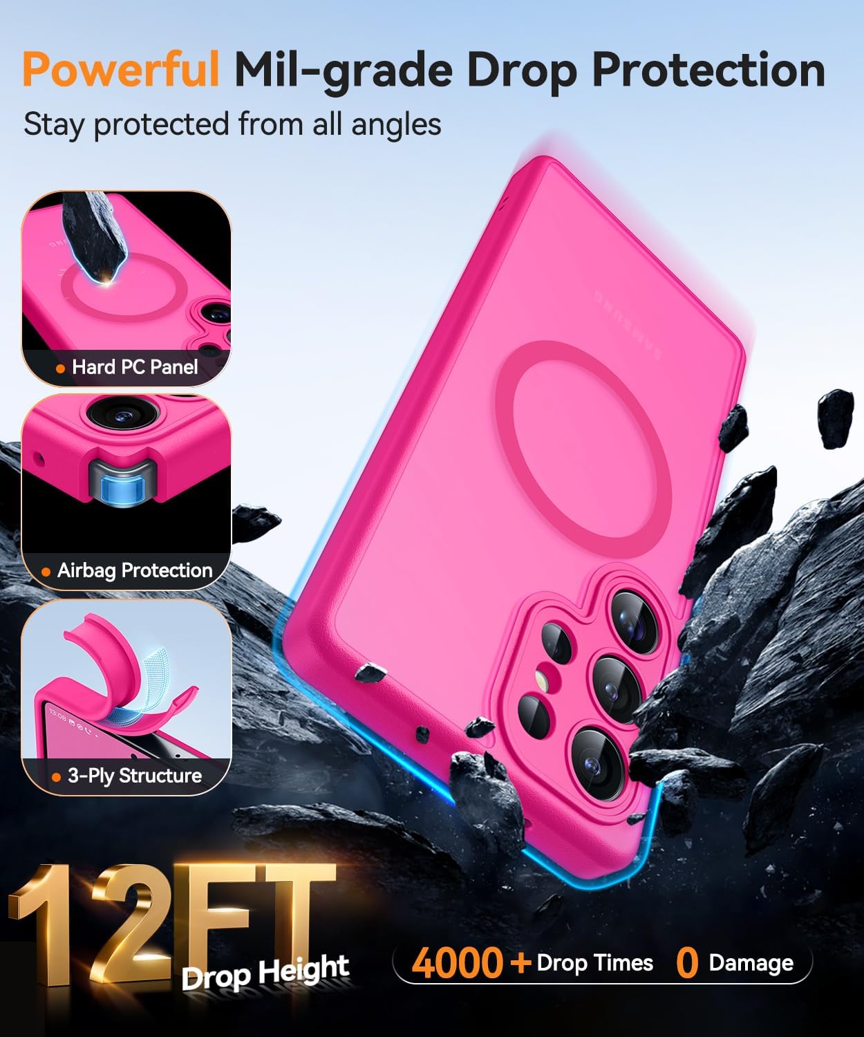 Thumbnail 5 de CANSHN Cover magnetica per Samsung Galaxy S23 Ultra da 6,8" con protezione fotocamera completa, rosa calda