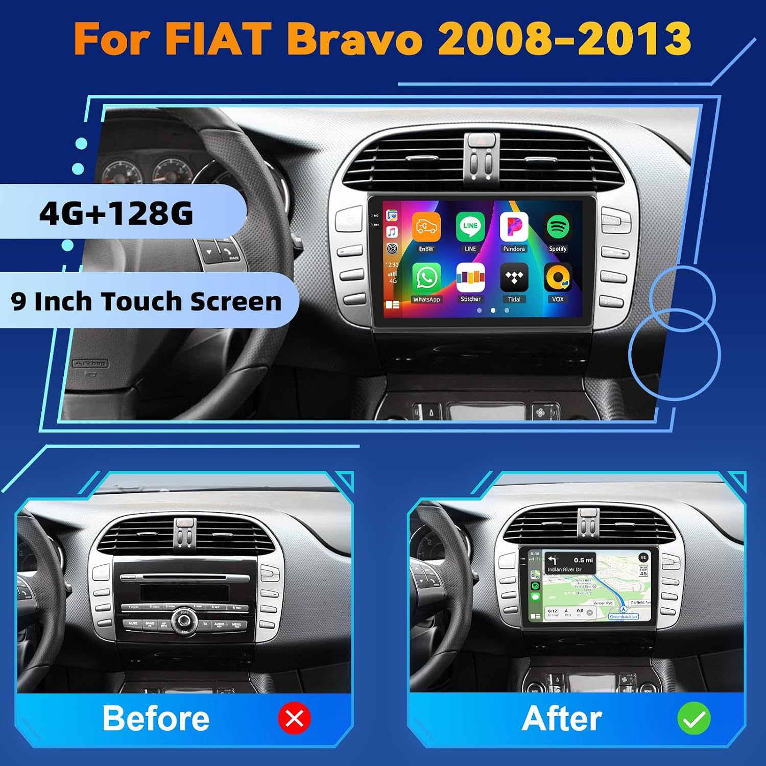 Detalle 2 de CAMECHO Autoradio Android 2DIN Fiat Bravo