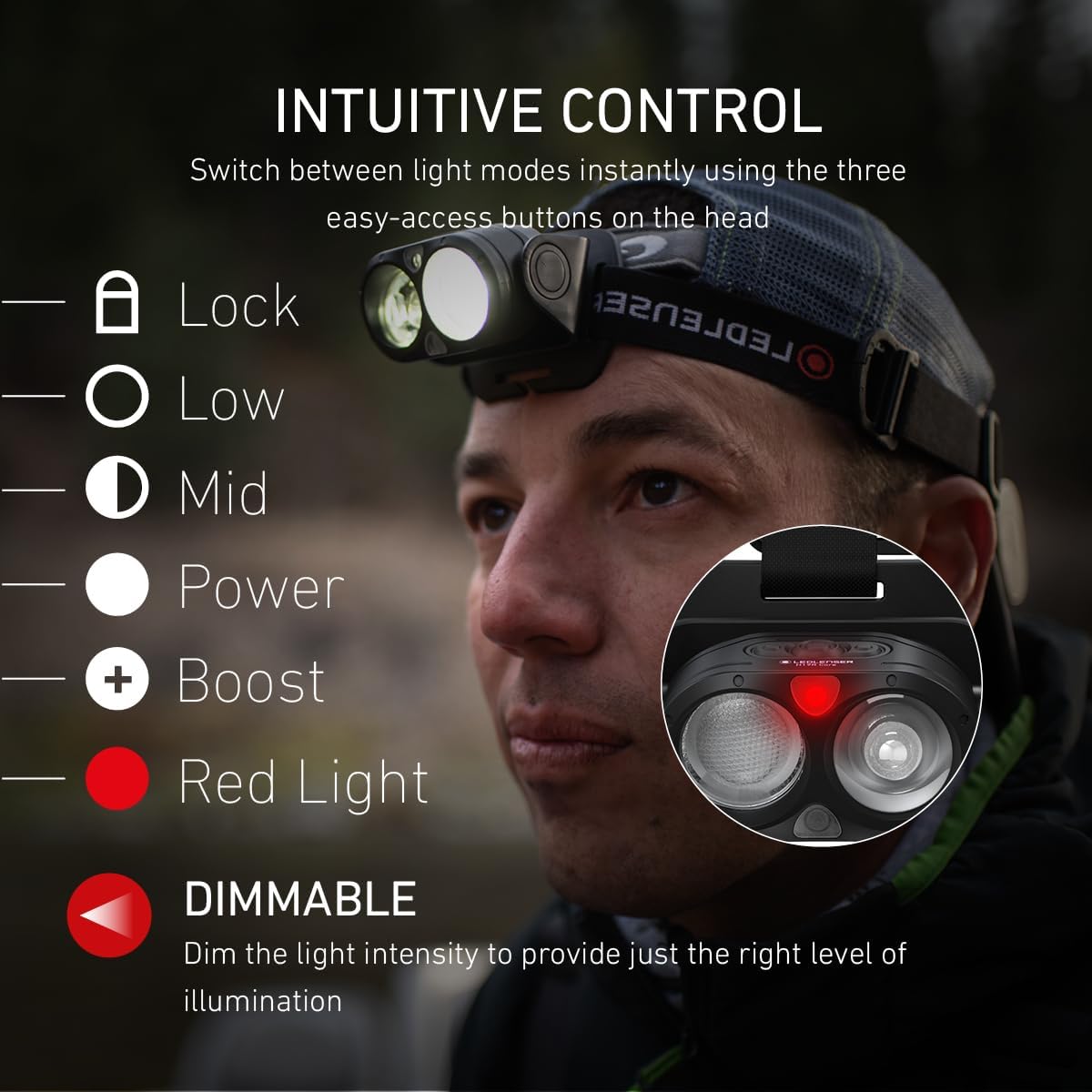 Detalle de Ledlenser H19R Core Headlamp: 3500 Lumens, Rechargeable, IP67, Long-Distance Beam