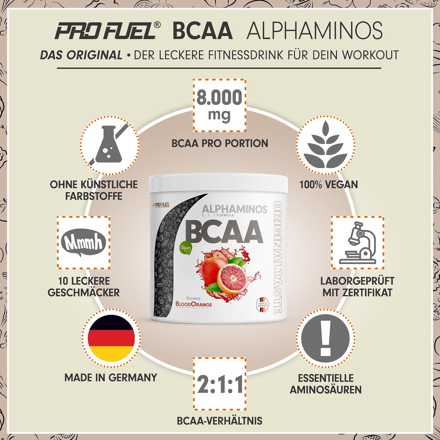 Detalle 2 de BCAA Pulver 300 g BLUTORANGE mit 8.000 mg