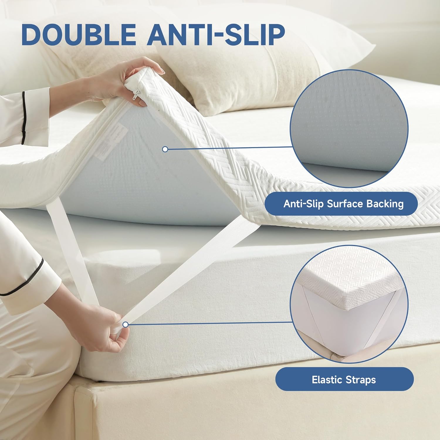 Thumbnail 3 de Eiayeebil 3 Inch Memory Foam Mattress Topper (Full) with Removable & Washable Cover