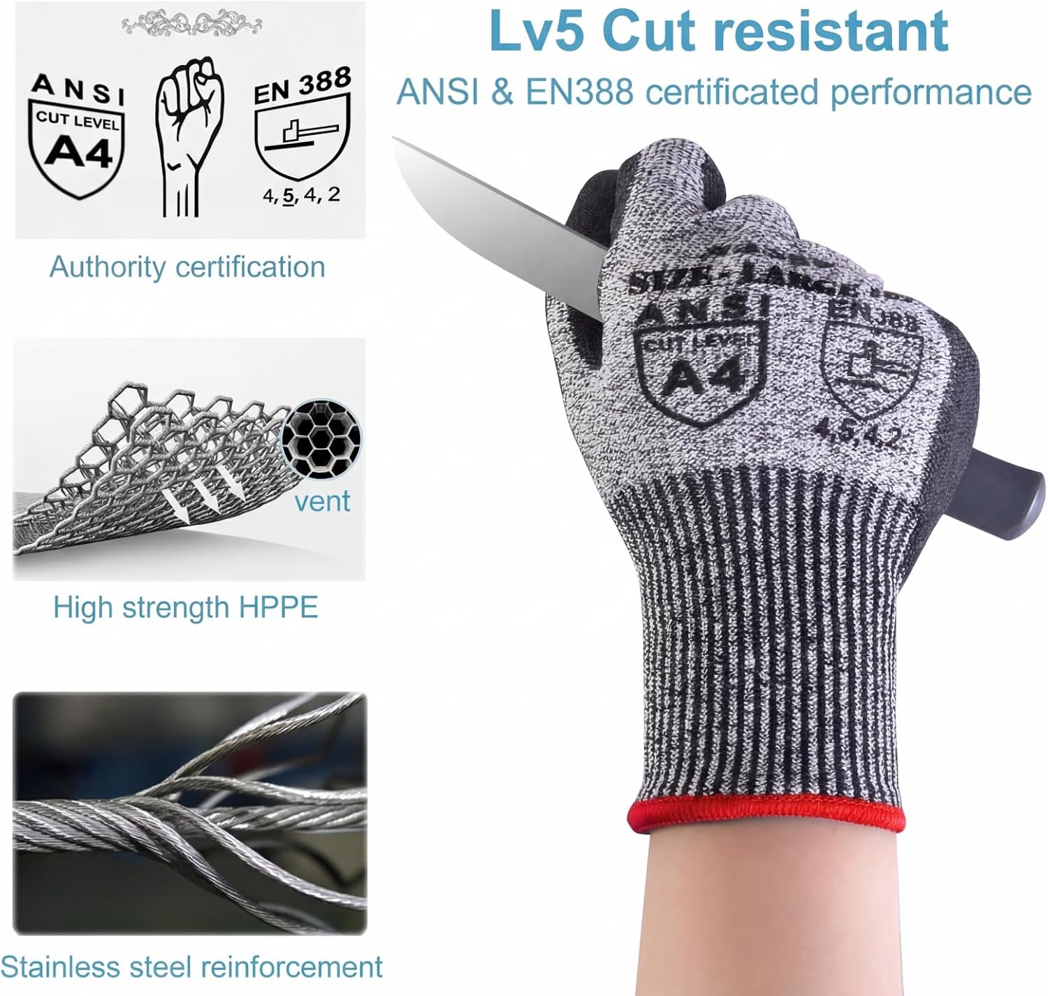 Detalle 2 de Donfri Cut Resistant Gloves Level 5 (L)