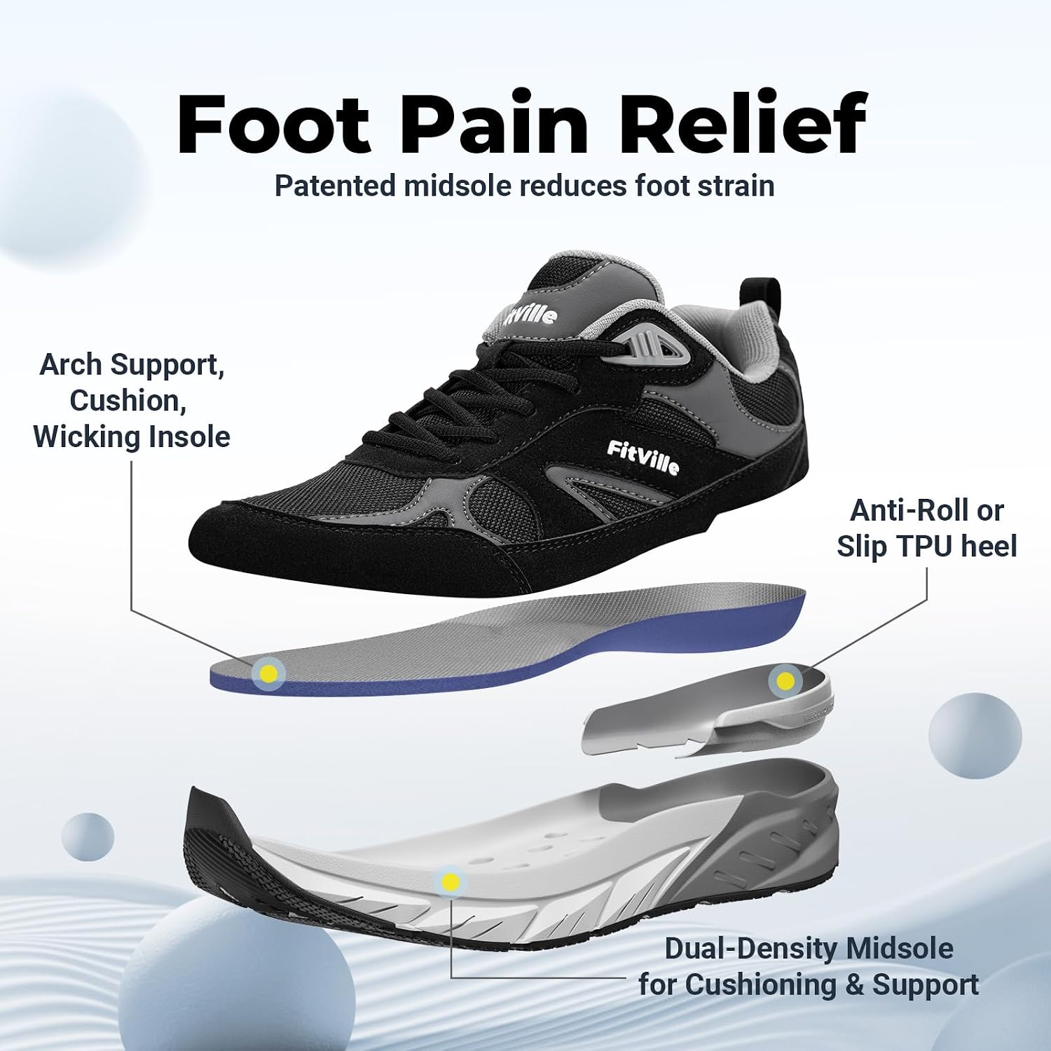 Detalle de FitVille Rebound NEO V1 Wide Walking Shoes for Men