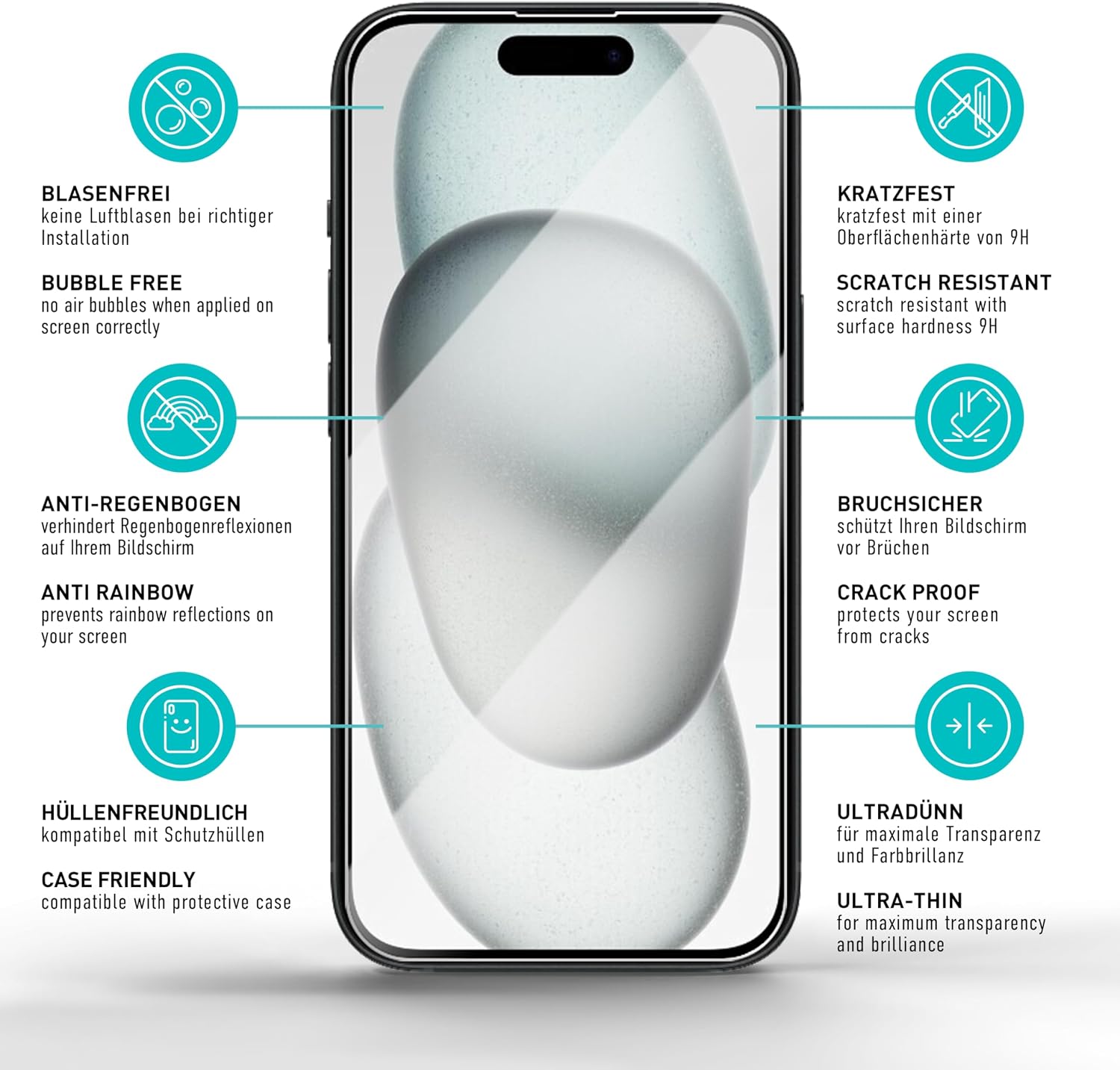 Thumbnail 5 de SmarTect iPhone 15 Tempered Glass Screen Protector, 3 + 3 Set, 0.3 mm