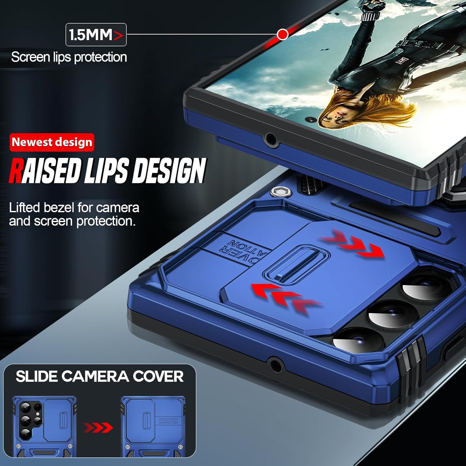 Thumbnail 3 de LeYi Military Grade Case for Samsung Galaxy S22 Ultra – Navy Blue with Camera Lens Slider, Ring Stand & Magnetic Car Mount Compatibility