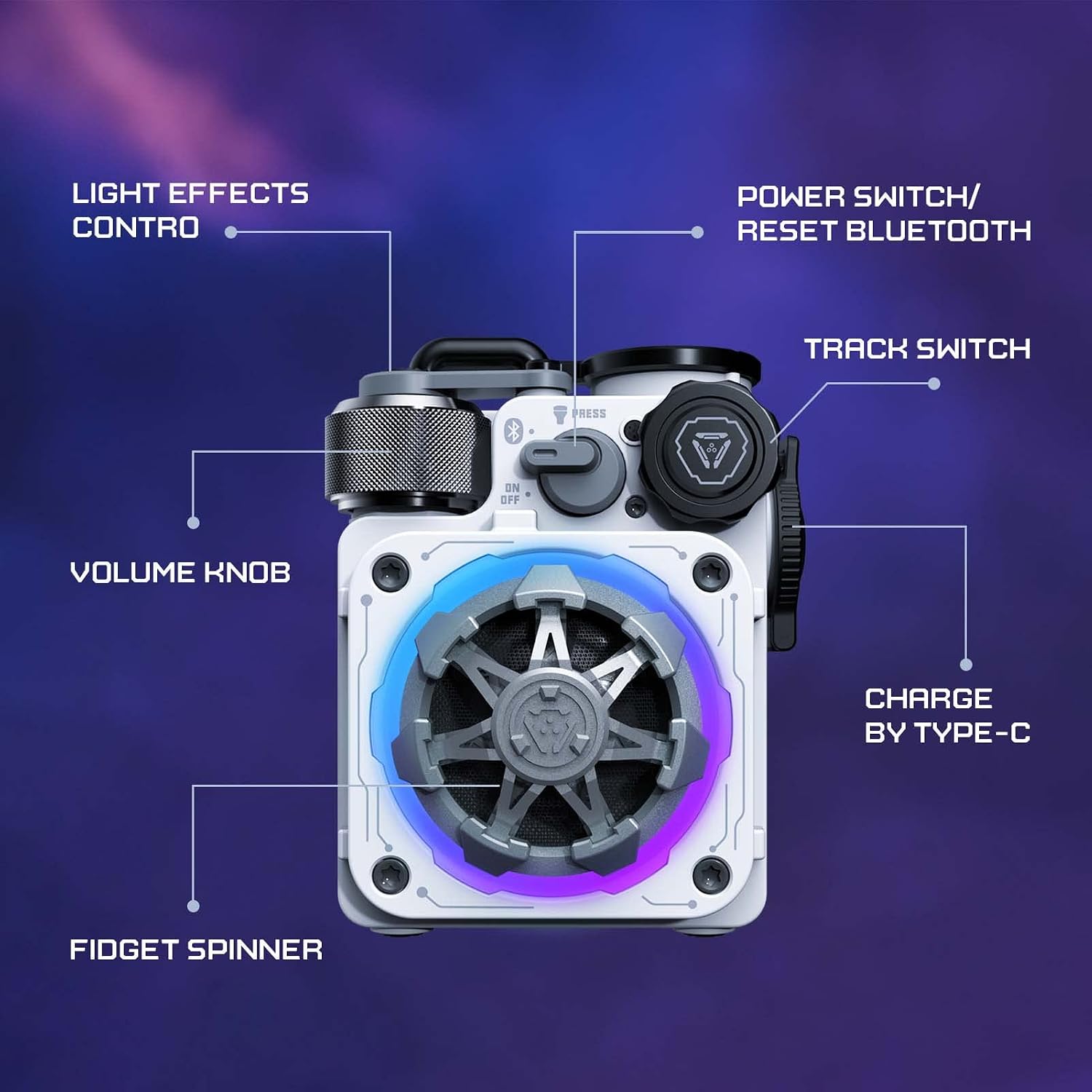 Detalle de Muzen Cyber Cube-Pro Bluetooth Speaker: Compact, Rugged, and RGB-Alive