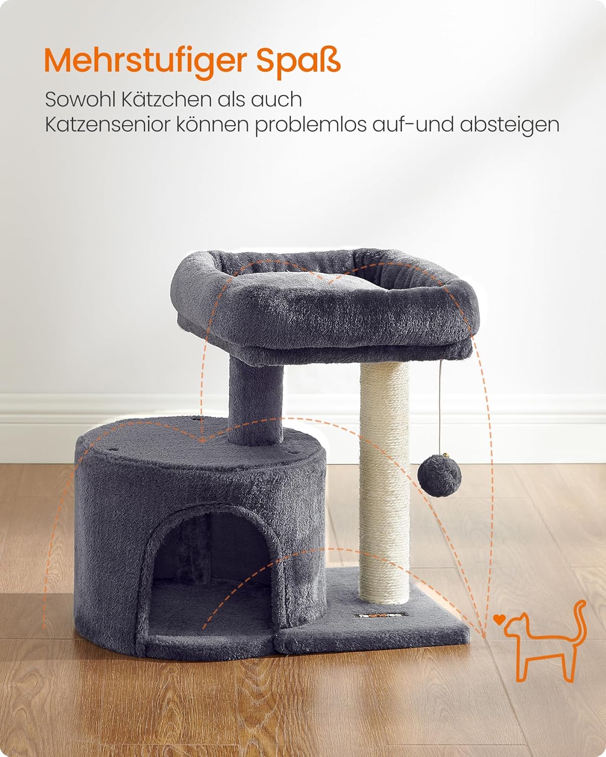 Detalle de Feandrea Kratzbaum klein PCT50G – Katzenspielbaum mit Sisalstamm, rauchgrau
