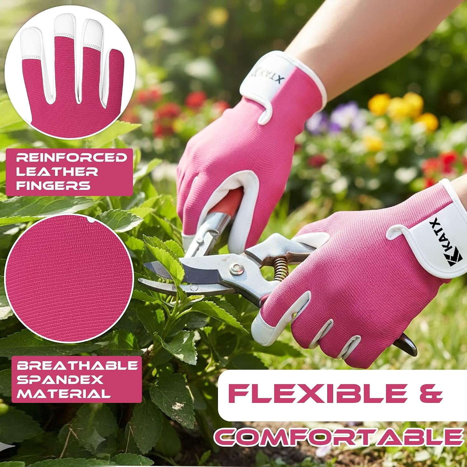 Thumbnail 5 de Katx Leather Gardening Gloves Small Pink