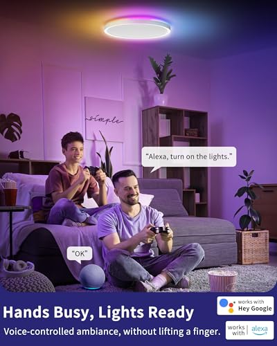 Detalle de LuminexDesigns Plafón LED Inteligente 24W regulable con mando y WiFi: luz RGB ultrafina para salón y dormitorio