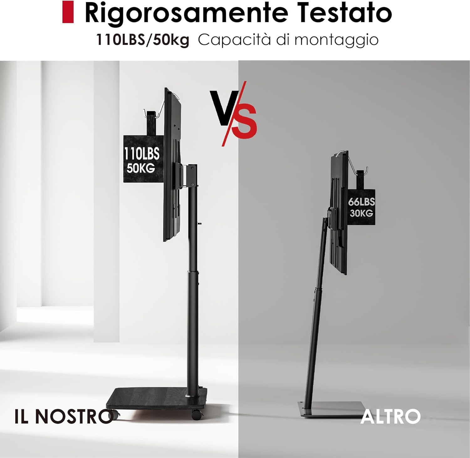 Thumbnail 6 de AOKCOS Carrello Porta TV con Ruote per 43-75 pollici: supporto da pavimento regolabile, girevole e inclinabile, con base in legno