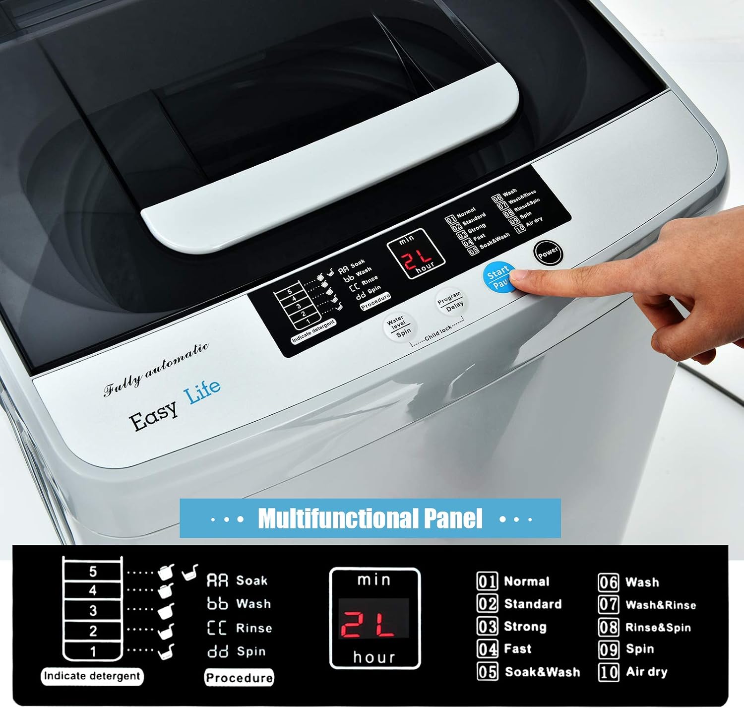 Detalle de COSTWAY 24640US-CYPE Portable Top-Load Washer, 8.8 lb, Drain Pump