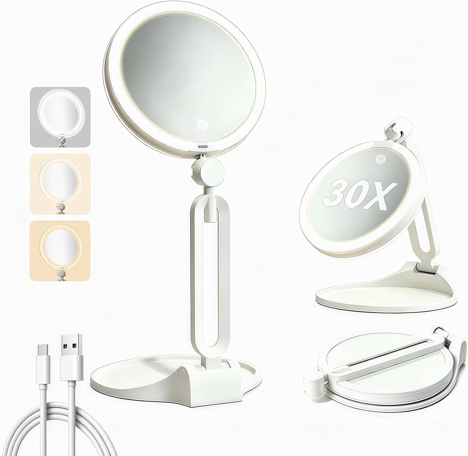 Detalle de Travel Makeup Mirror with Lights, 1X/30X Magnification