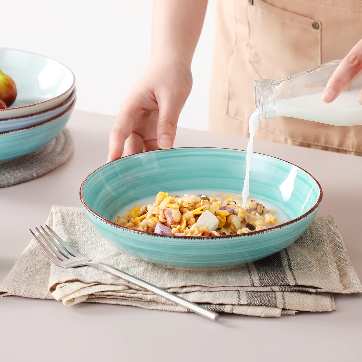 Detalle de vancasso Bonita 38 oz Ceramic Pasta Bowls Set of 6 (Blue) — Microwave & Dishwasher Safe