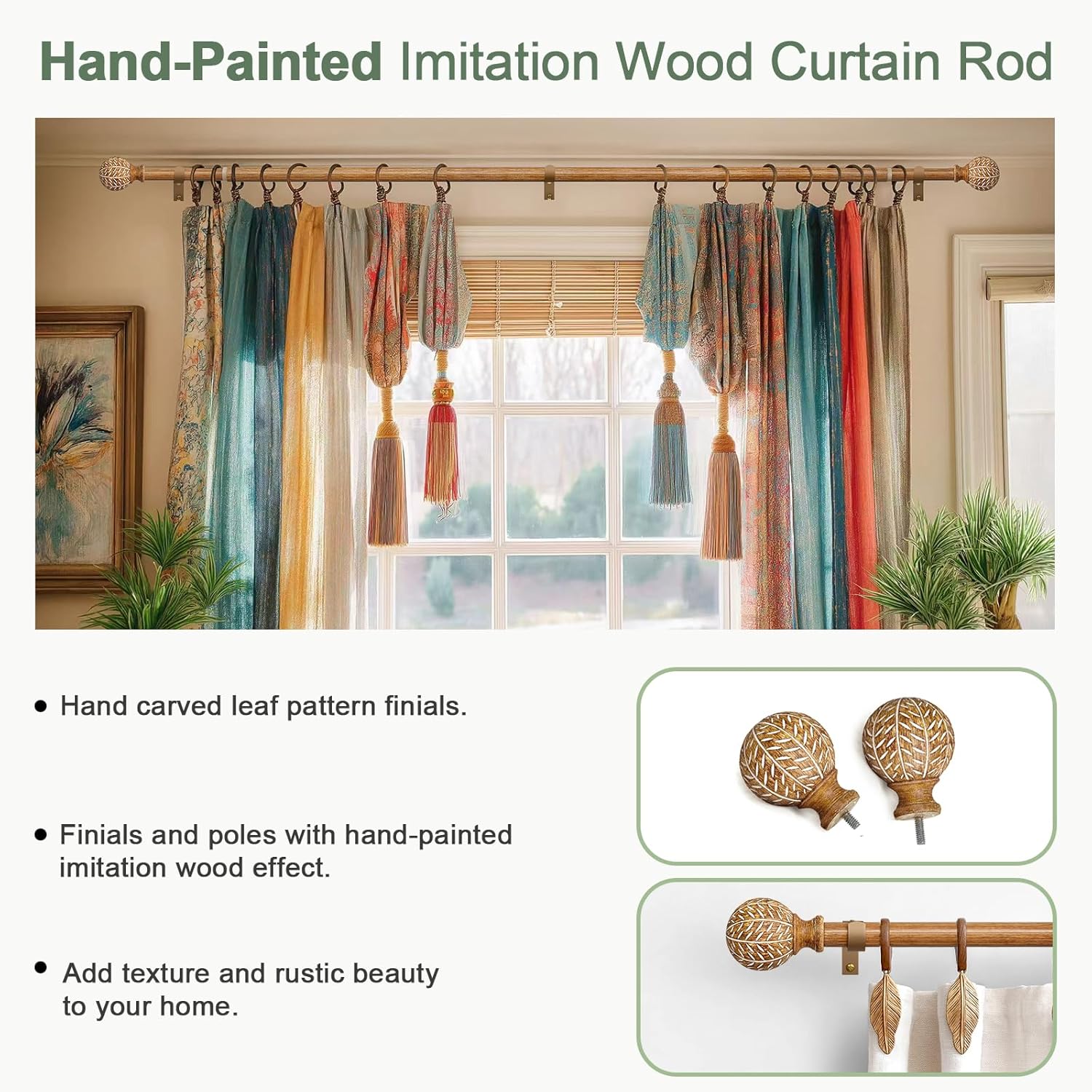 Thumbnail 5 de QDWIS Wood Curtain Rods 36-88''