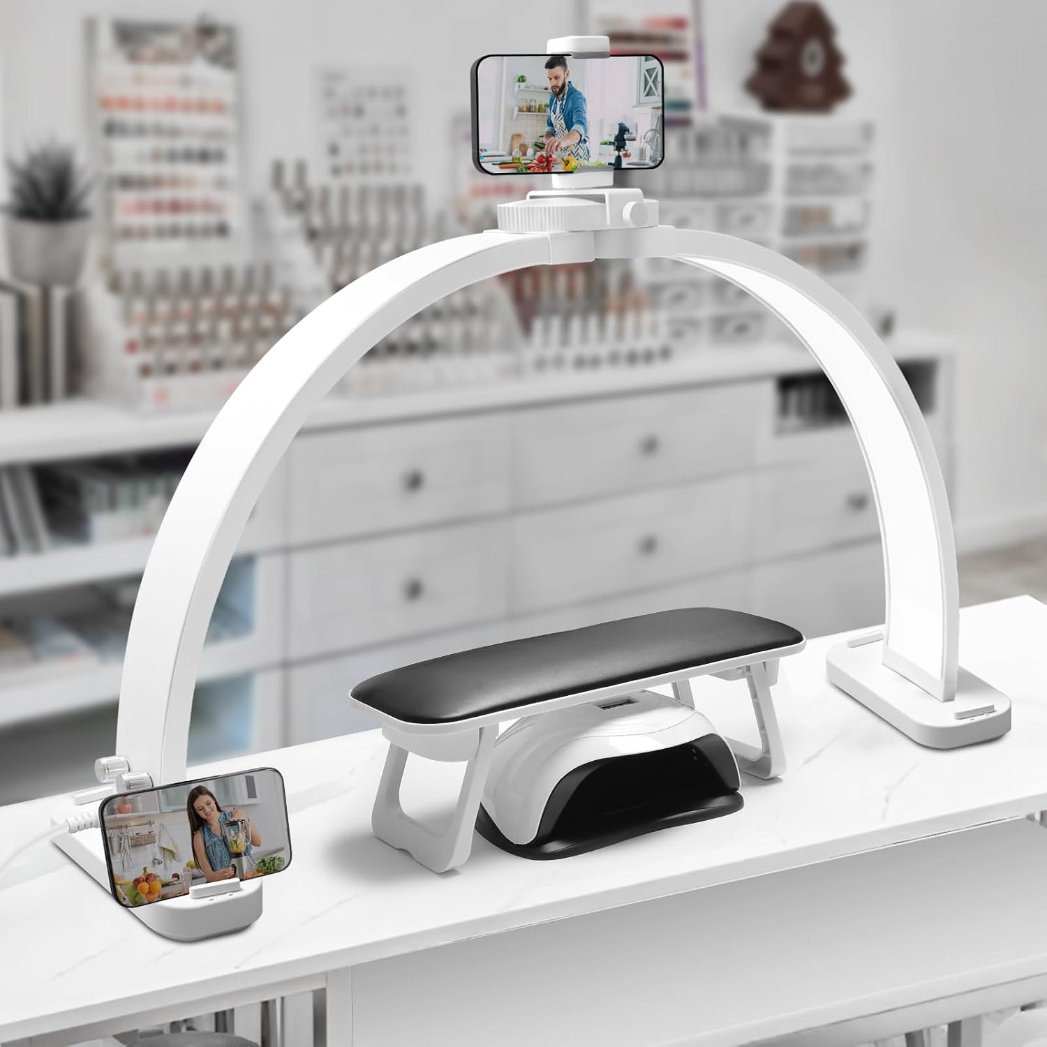 Detalle de CGBE halvemaanlamp voor nagels met telefoonhouder, 45 W en dimbare ledverlichting