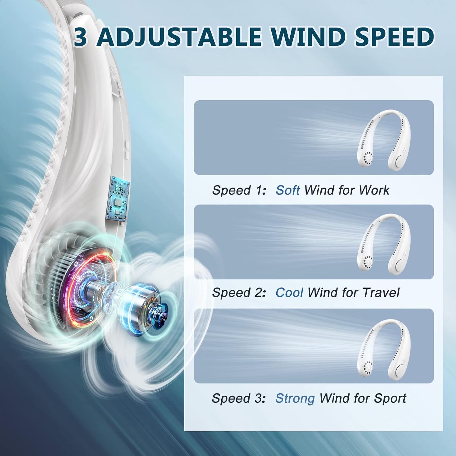 Thumbnail 1 de Portable Neck Fan with 360° Bladeless Airflow, USB Rechargeable – 3 Speeds