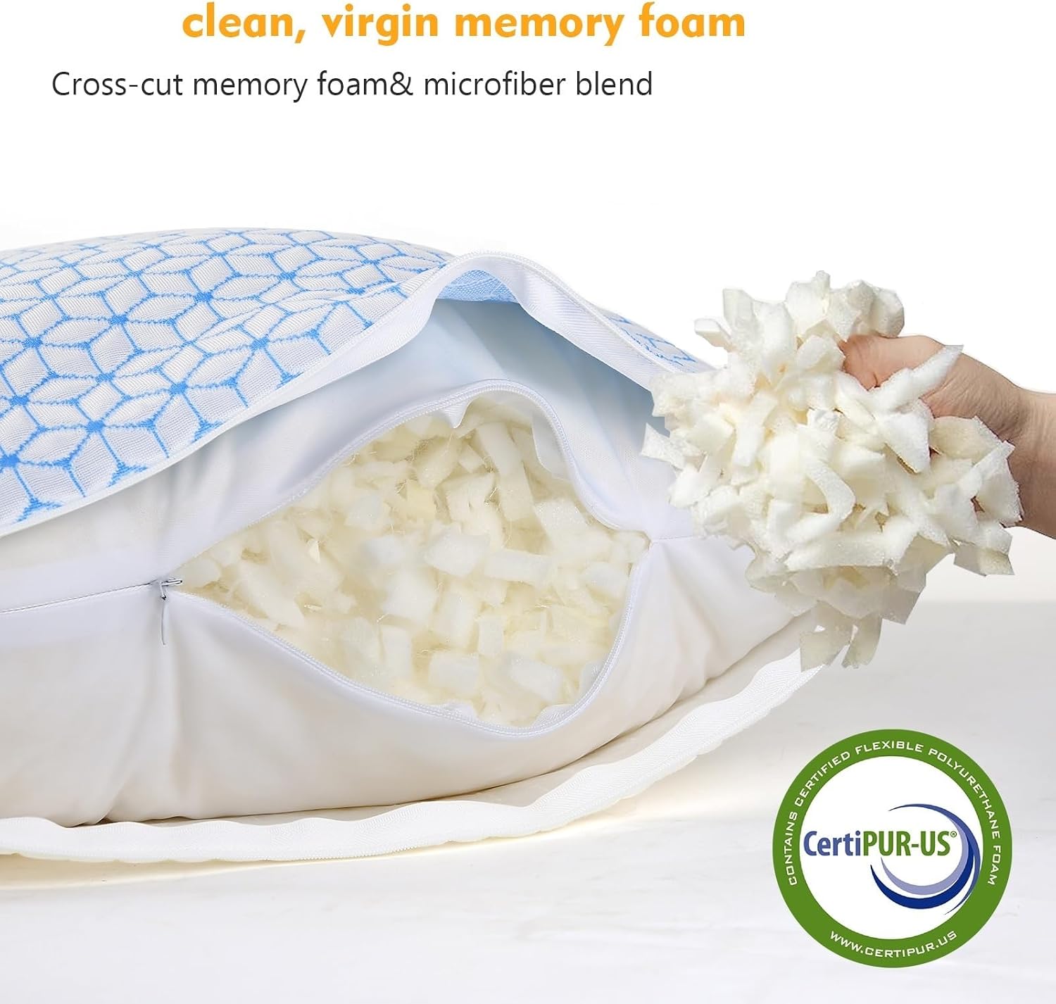 Detalle de Love Attitude Standard Shredded Memory Foam Pillows, Adjustable Cooling, 2-Pack