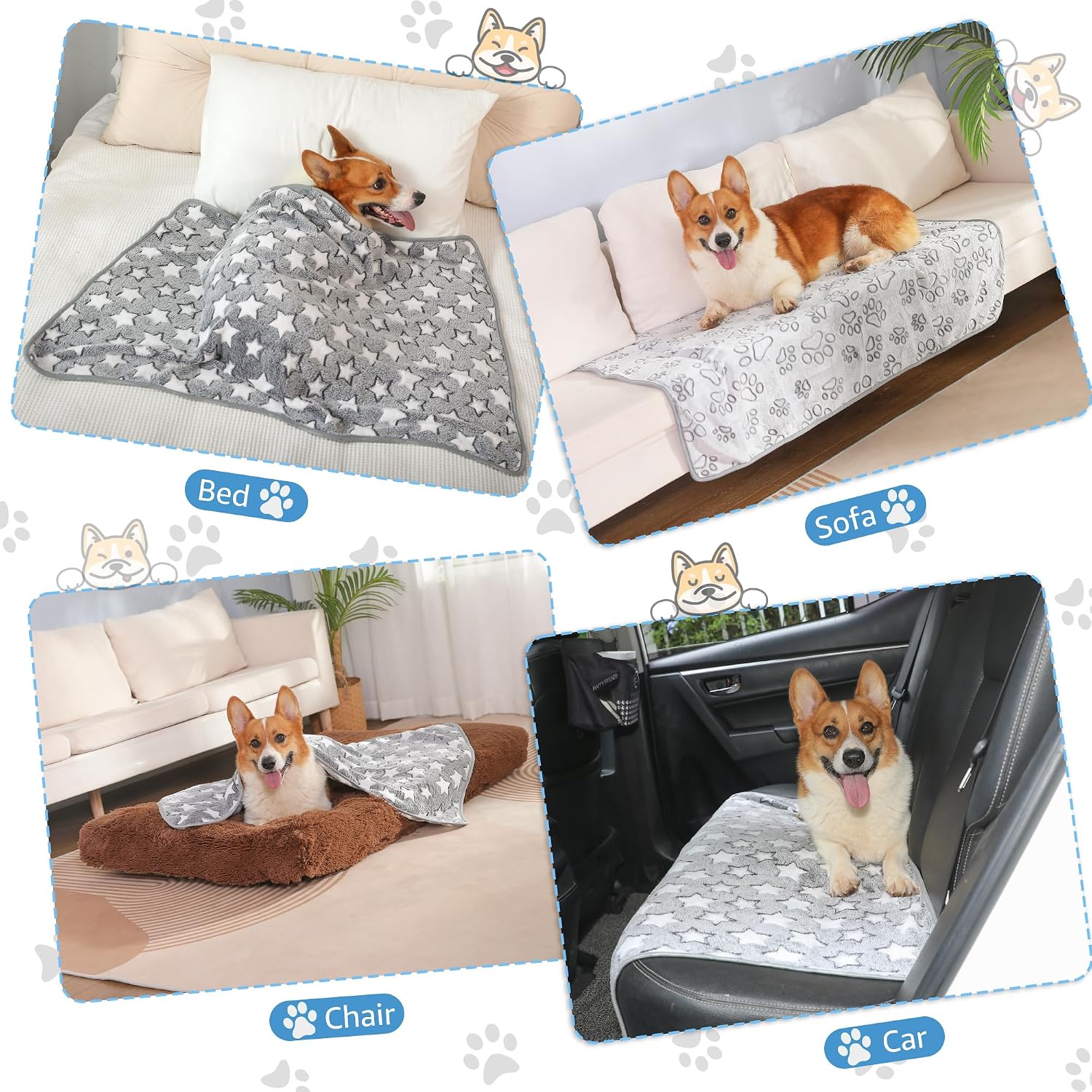 Thumbnail 5 de HezzLuv 3-Pack Dog Blankets — Soft Fleece, 52x76 cm, Grey