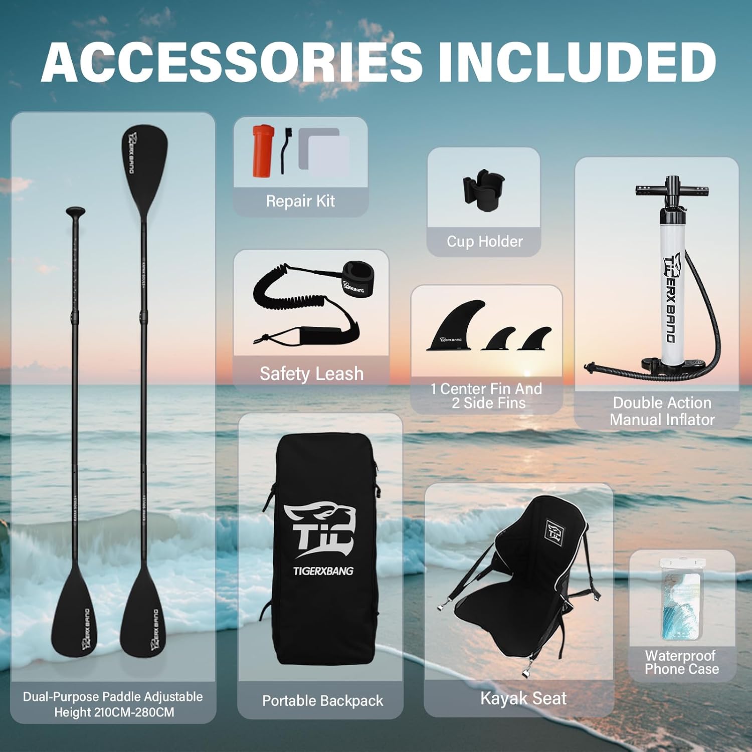 Detalle de TIGERXBANG Tavola SUP Gonfiabile con sedile fino a 200kg: paddle board 353 x 89 cm