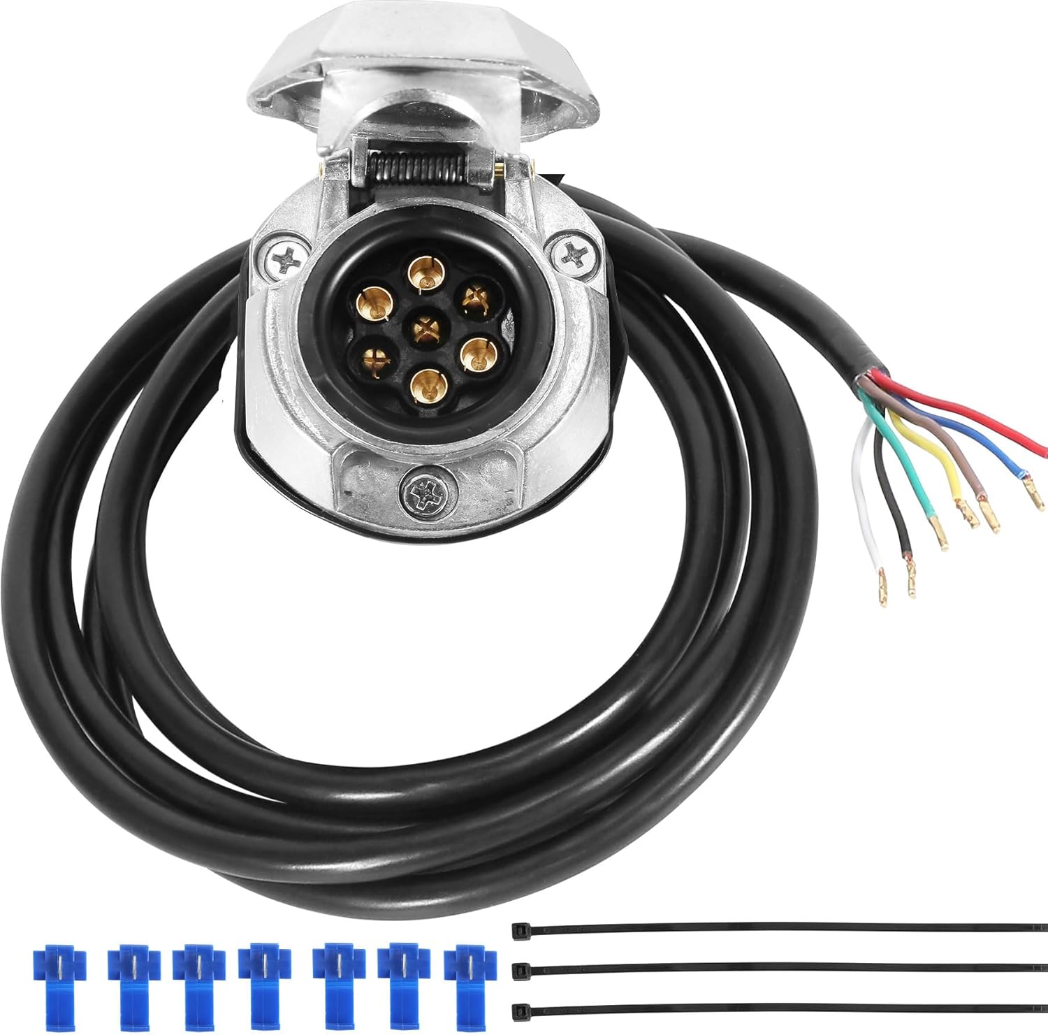 ETUKER 7-pin pre-wired towbar socket with 1.9m cable (metal) – 7MZ