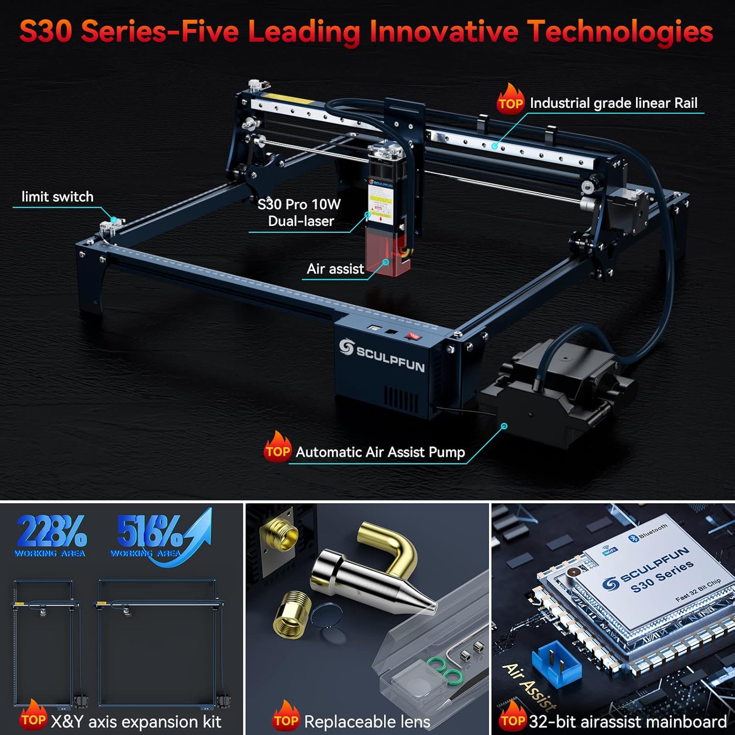 Thumbnail 1 de SCULPFUN S30 Pro, macchina per incisione laser da 10W con precisione 0,005 mm