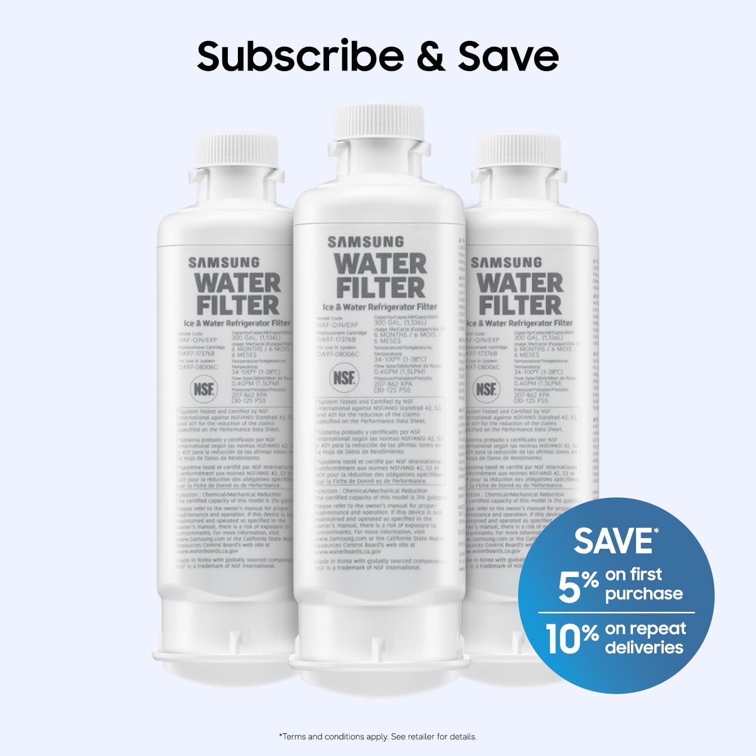 Detalle de Samsung HAF-QIN/EXP Genuine Refrigerator Water Filter — 6-Month Life, Square-Filter Compatibility