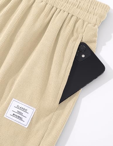 Thumbnail 6 de TARAINYA Pana Pantalones Cortos Hombre Algodón Cordón Elástico Casual Shorts Caqui Claro M