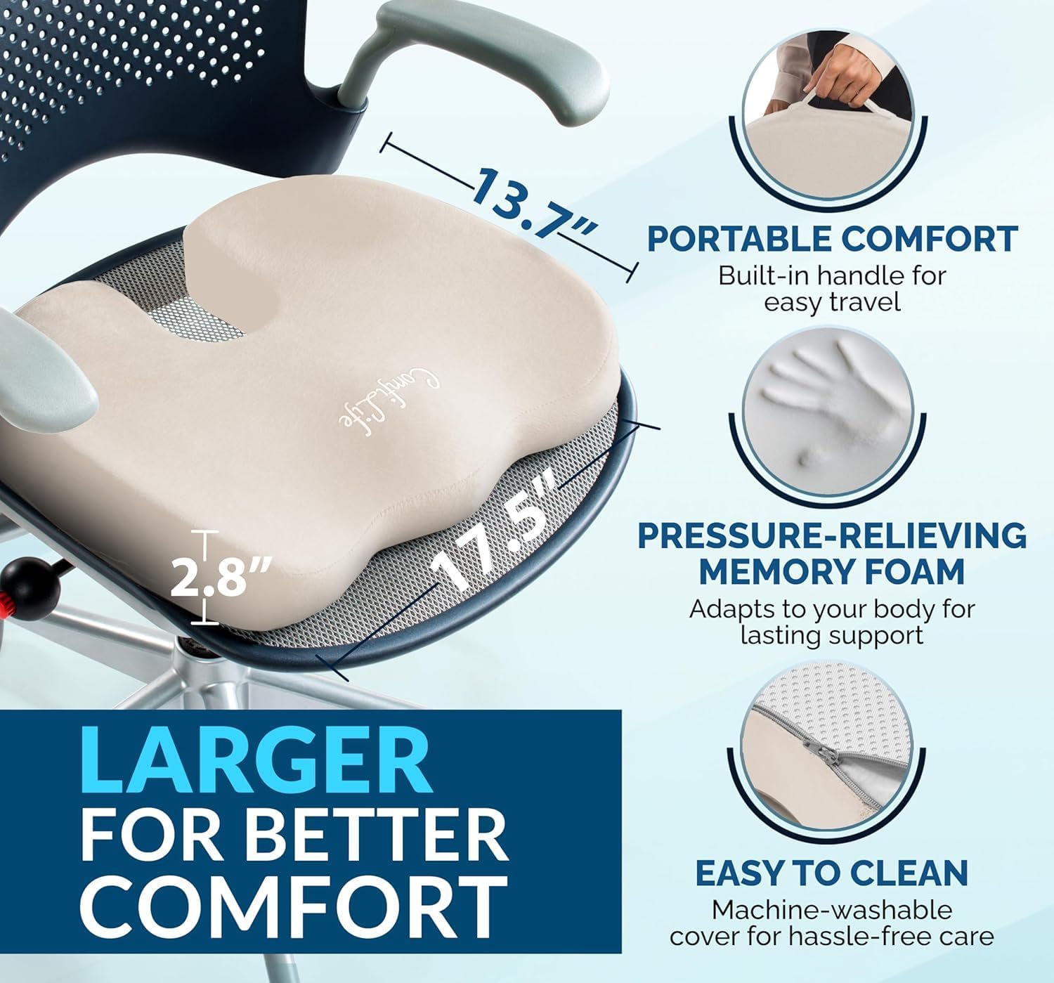 Thumbnail 4 de ComfiLife Large Gel Memory Foam Seat Cushion, Beige, U-Shaped Design