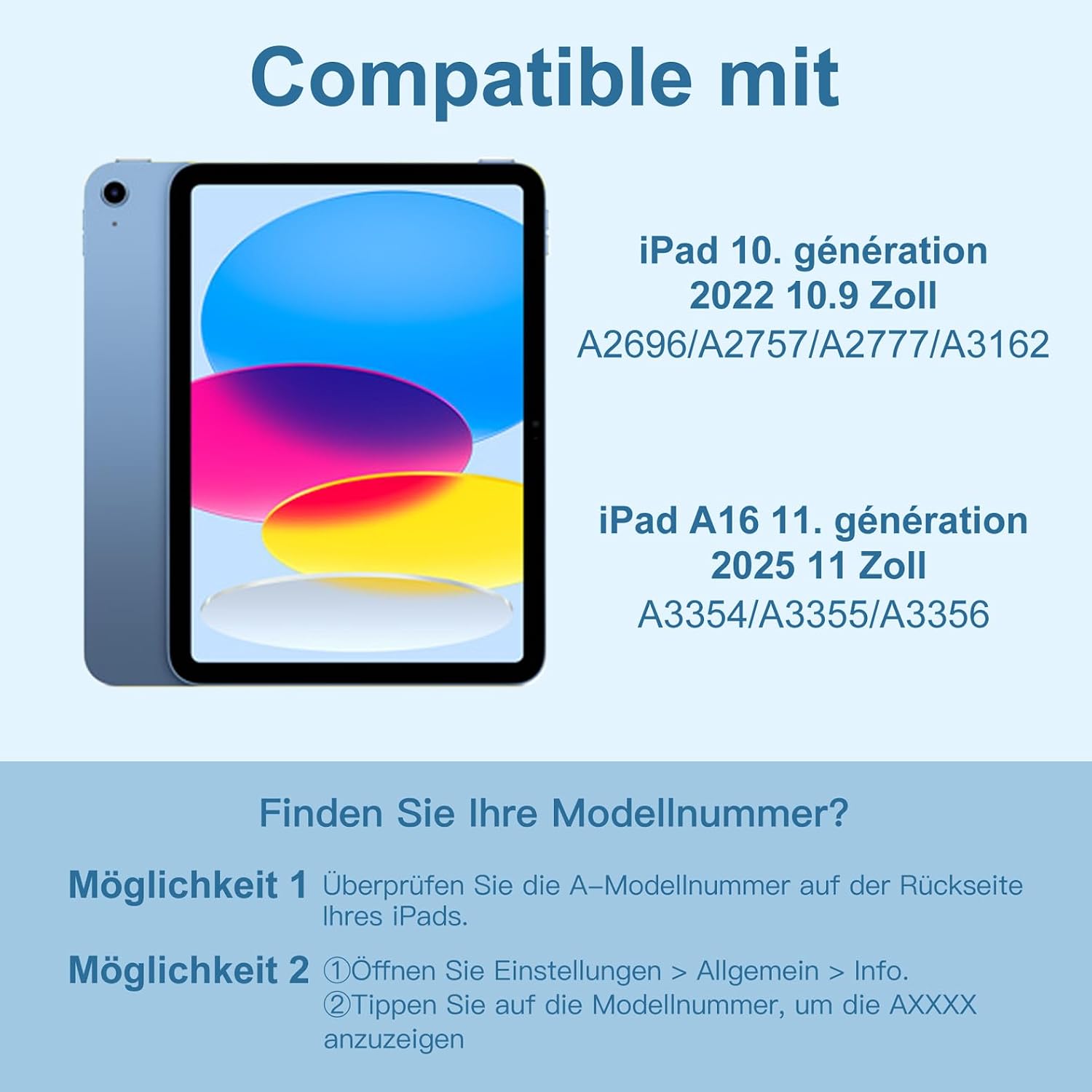 Thumbnail 1 de Vobafe Tastatur-Hülle für iPad A16 (11 Zoll, A3354/A3355/A3356) & iPad 10. Gen (10,9 Zoll) – beleuchtet, abnehmbar, 7 Farben