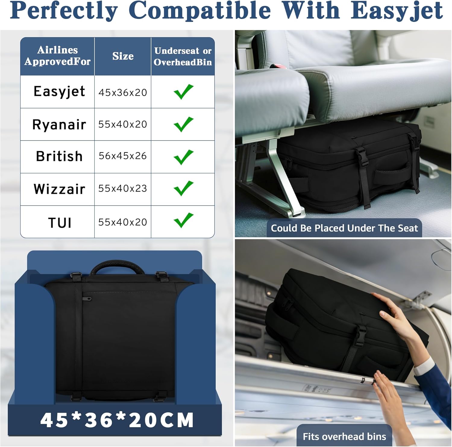 Thumbnail 2 de ETRONIK for Easyjet Cabin Bag 45x36x20cm: 30L Underseat Carry-On with 15.6in Laptop Padded Compartment